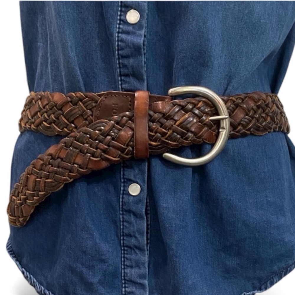 Fossil Dark Brown Braided Leather Belt Size Medium unisex